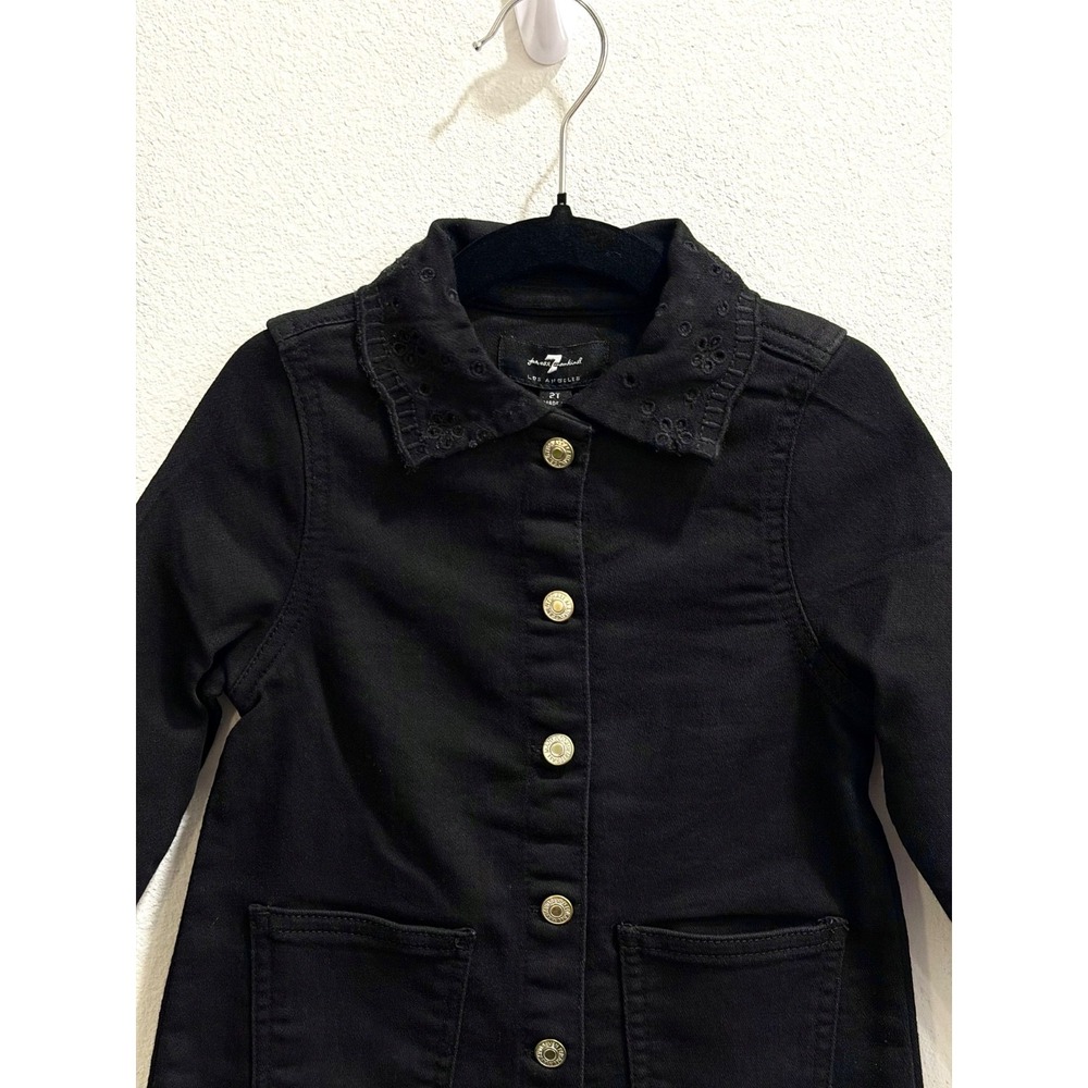 7 For All Mankind Girls Black Coat Shirt Dress 2T Eyelet Collar Button Front - Picture 2 of 8